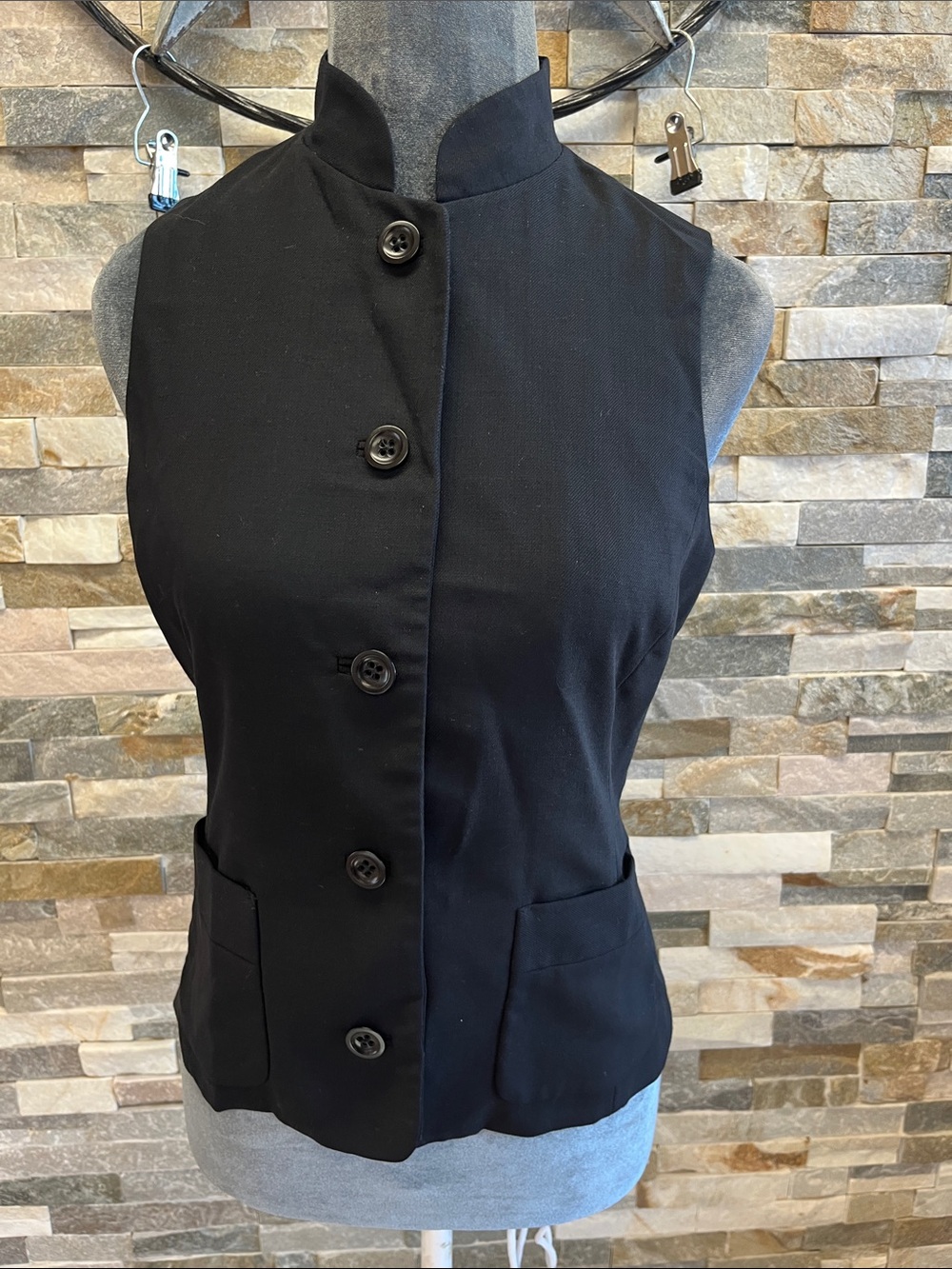 Banana Republic Black Stand Collar Button Vest